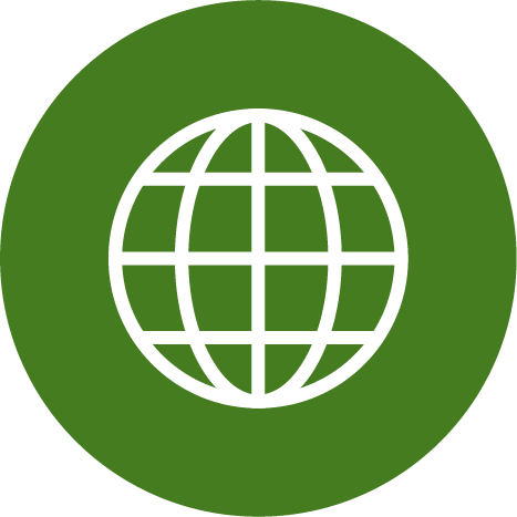 Green circle with globe in the centre in white