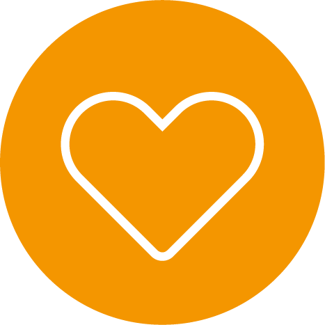 orange circle with white heart in the middle