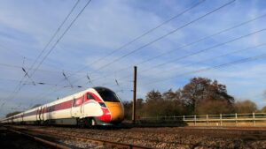 LNER train heading towards Wakefield