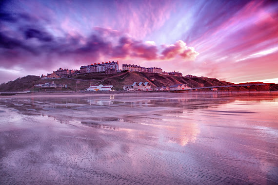 Sunset over the town of Saltburn